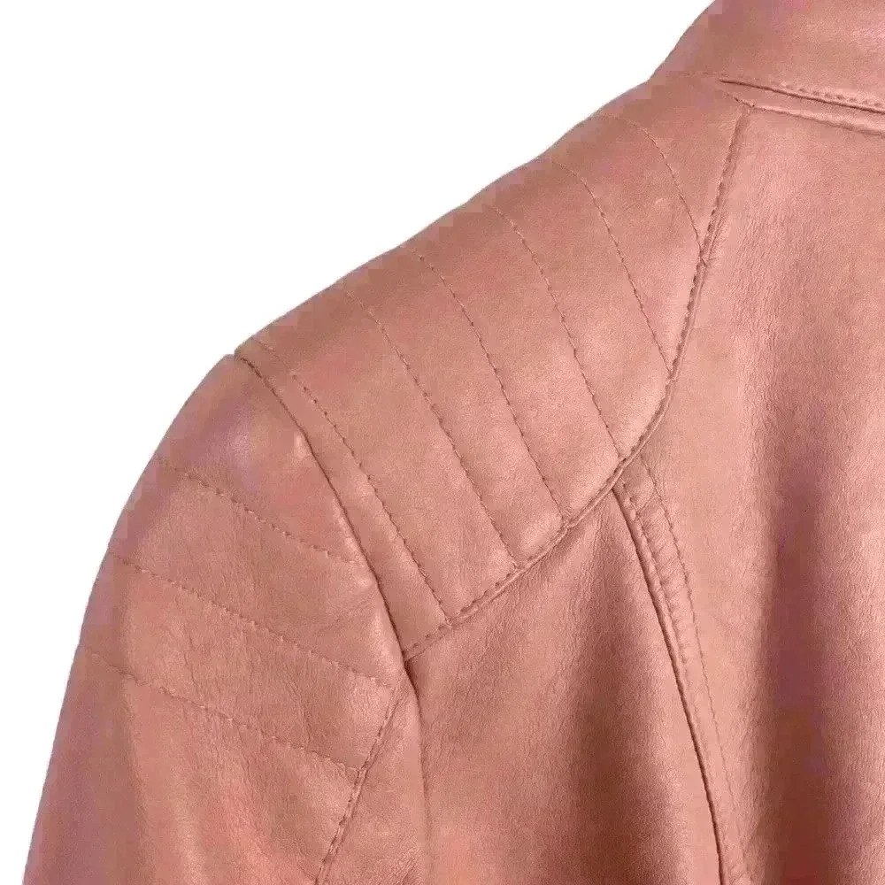 Joujou Pink Faux Leather Moto Jacket Girls XL /Wmn S Y2K Rocker Biker Girly Girl - Picture 12 of 16